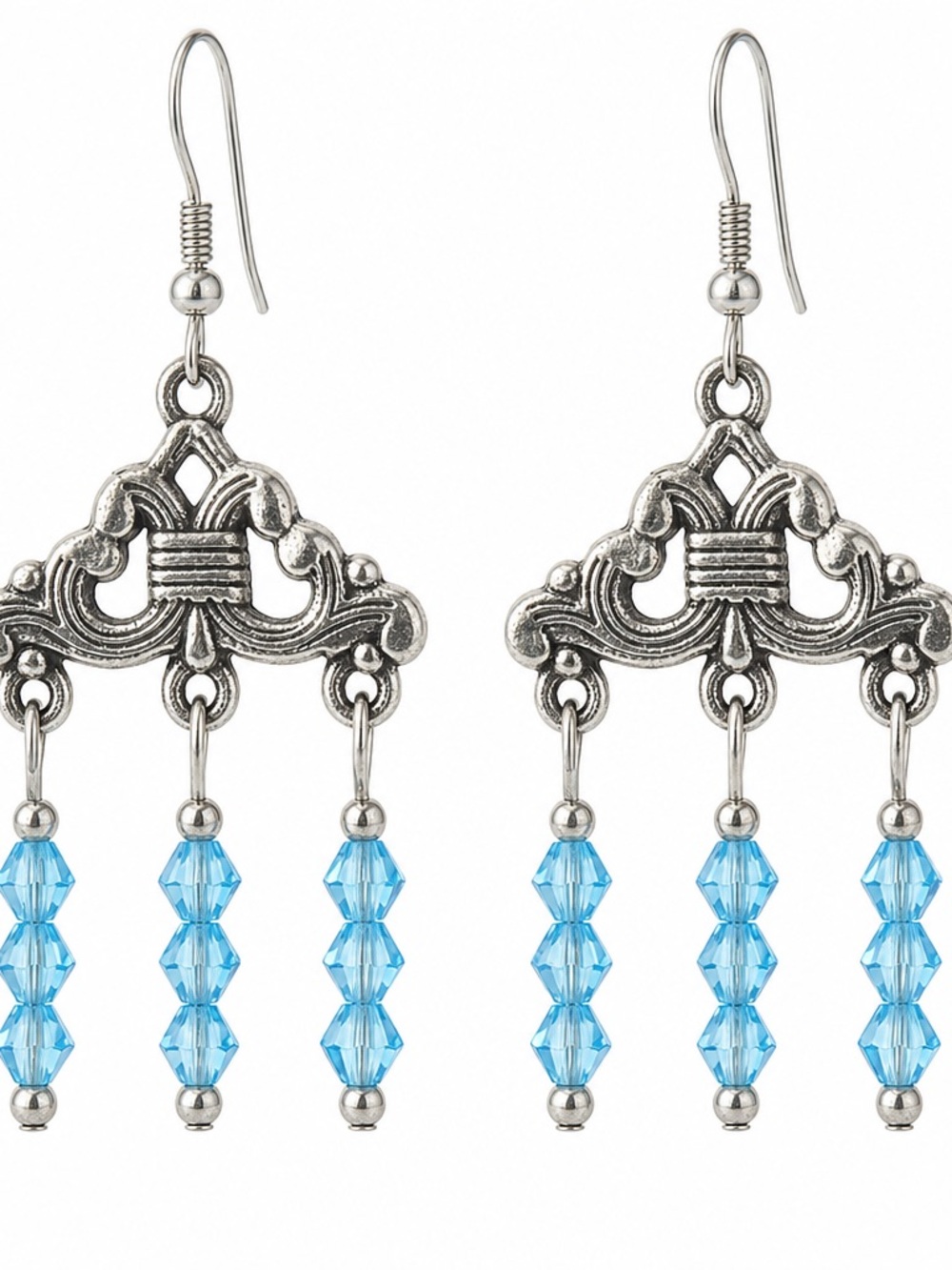 Large Turquoise Crystal Bead Dangle Earrings